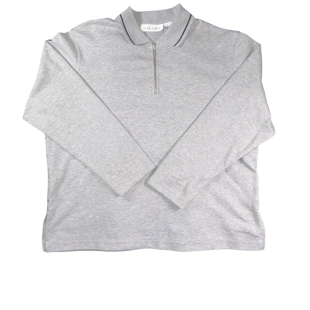Chaus Sport Pullover Sweater Mens Large Gray Half Zip Long Sleeve Casual Classic